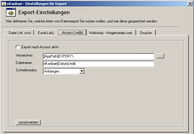 Export in Access-Datenbank